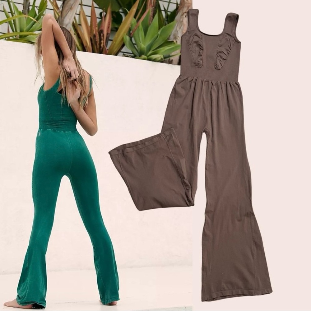 Free People Brown Flare Jumpsuit with Boot Cut